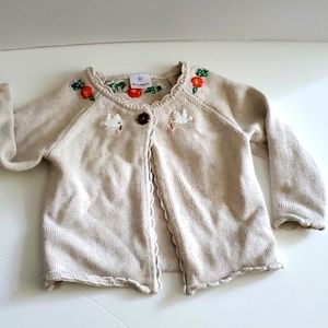 Hanna Andersson embroidered beige baby cardigan with collar button size 80cm, 2t